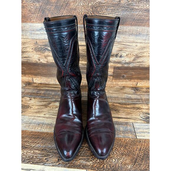 Lucchese Black Cherry Red Leather Cowboy Boots Men\'s 10.5C Western Country main image 9